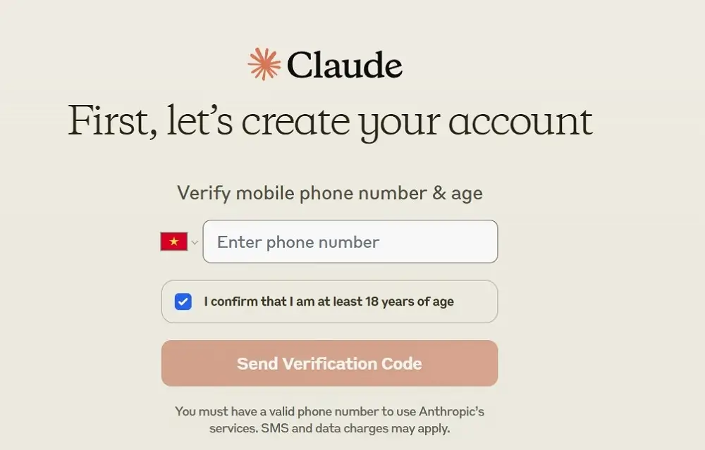 X&aacute;c minh số điện thoại Claude AI